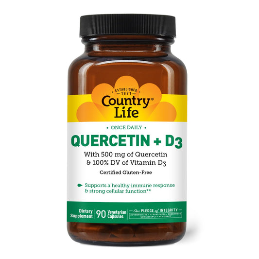 Country Life Quercetin 500mg with Vitamin D3 800 IU Capsules, Immune Support, 90 Capsules
