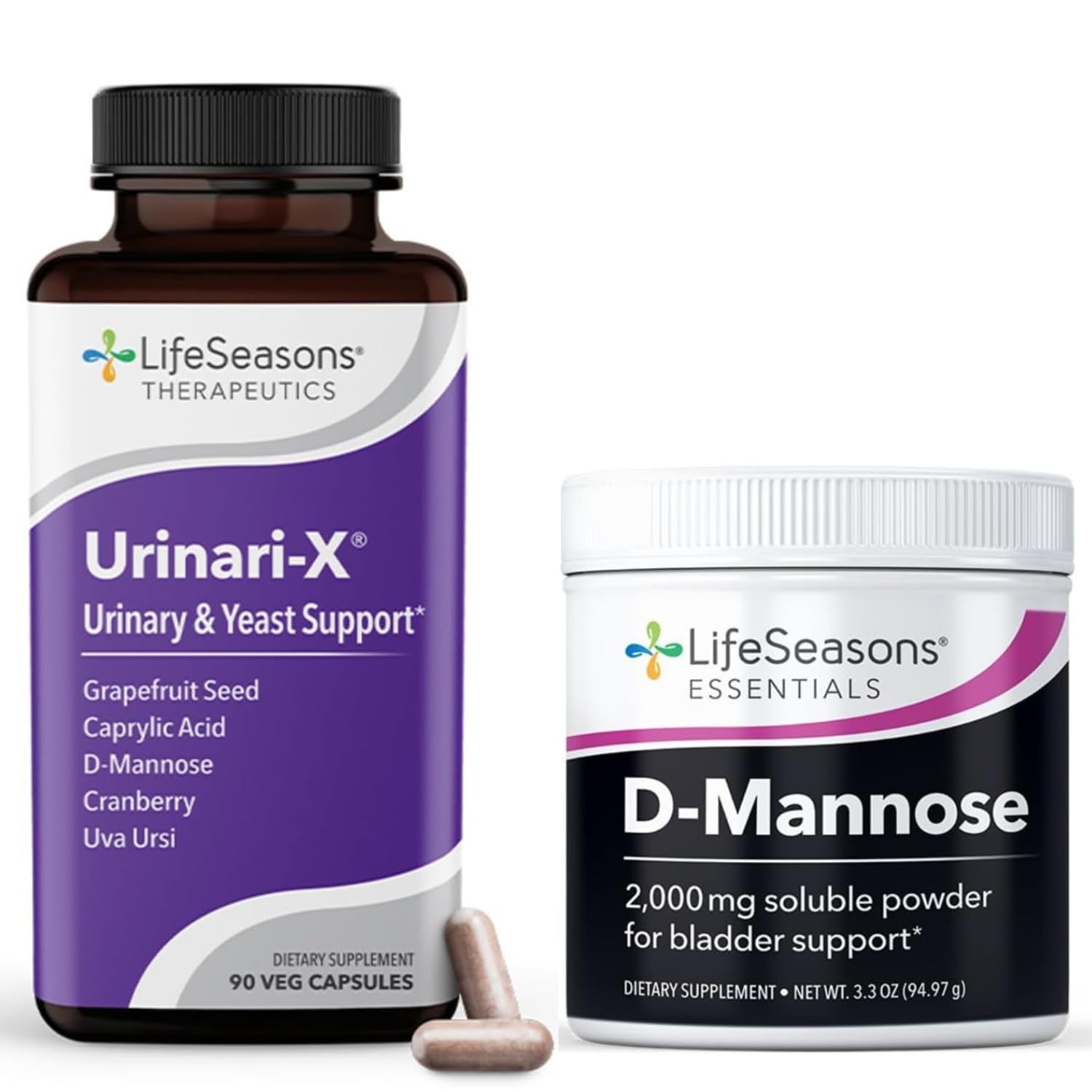 LifeSeasons Urinari-X + D-Mannose Powder Bundle, 90 Capsules + 45 Servings