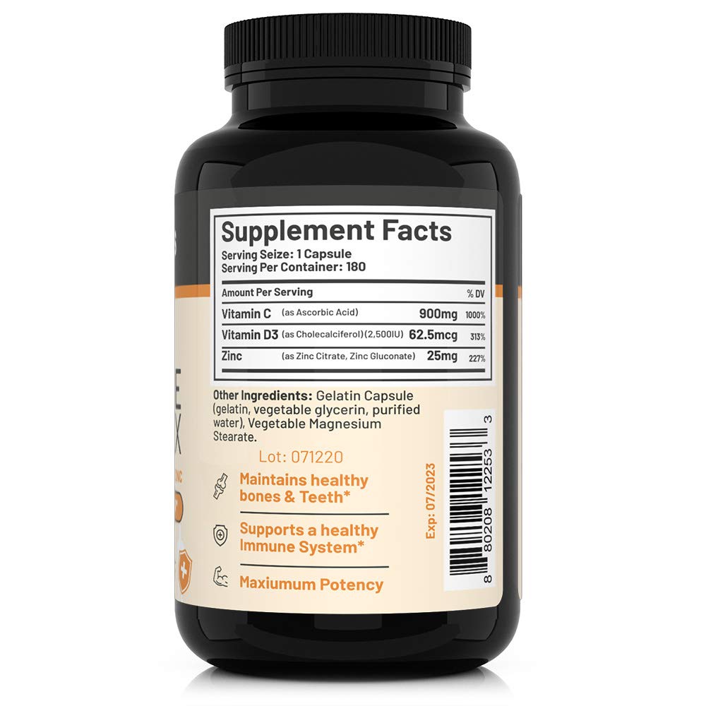 CGMLABS Immune Complex Once A Day - Vitamin C 900mg, Vitamin D3 2500IU, Zinc 25mg Capsule, 180 Count