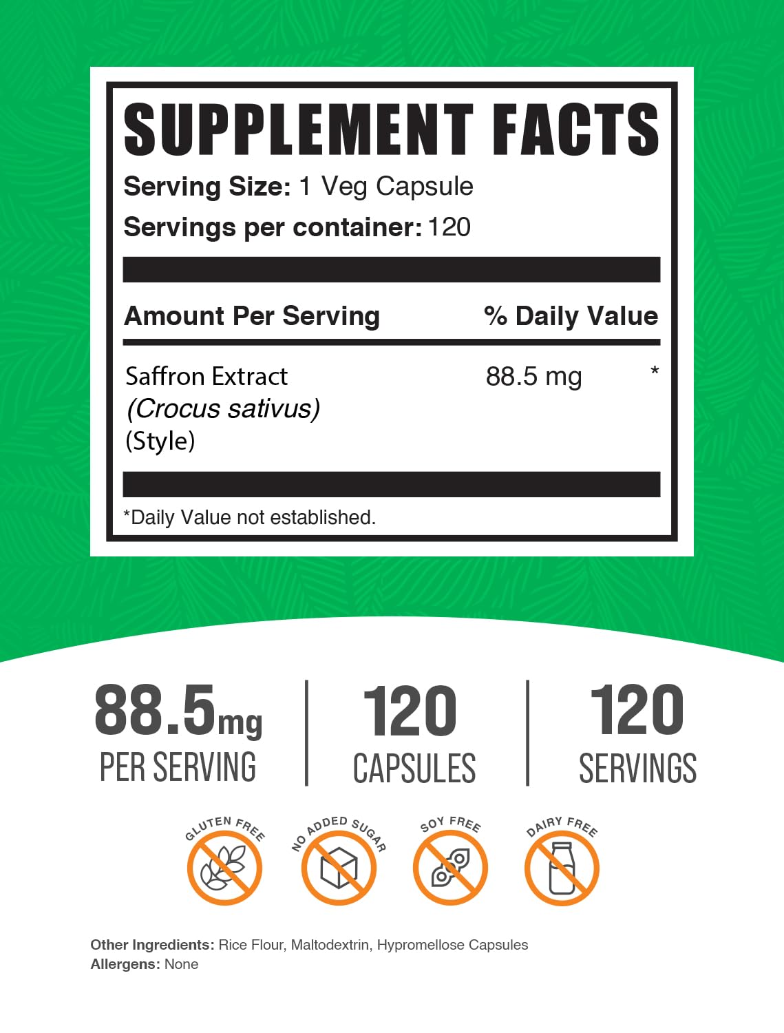 BulkSupplements Saffron Extract 120 Veg Capsules