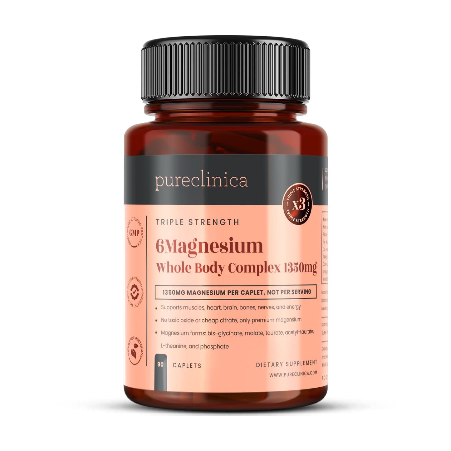 PureClinica Double Strength Magnesium Whole Body Complex 1350mg Caplets 90 Count