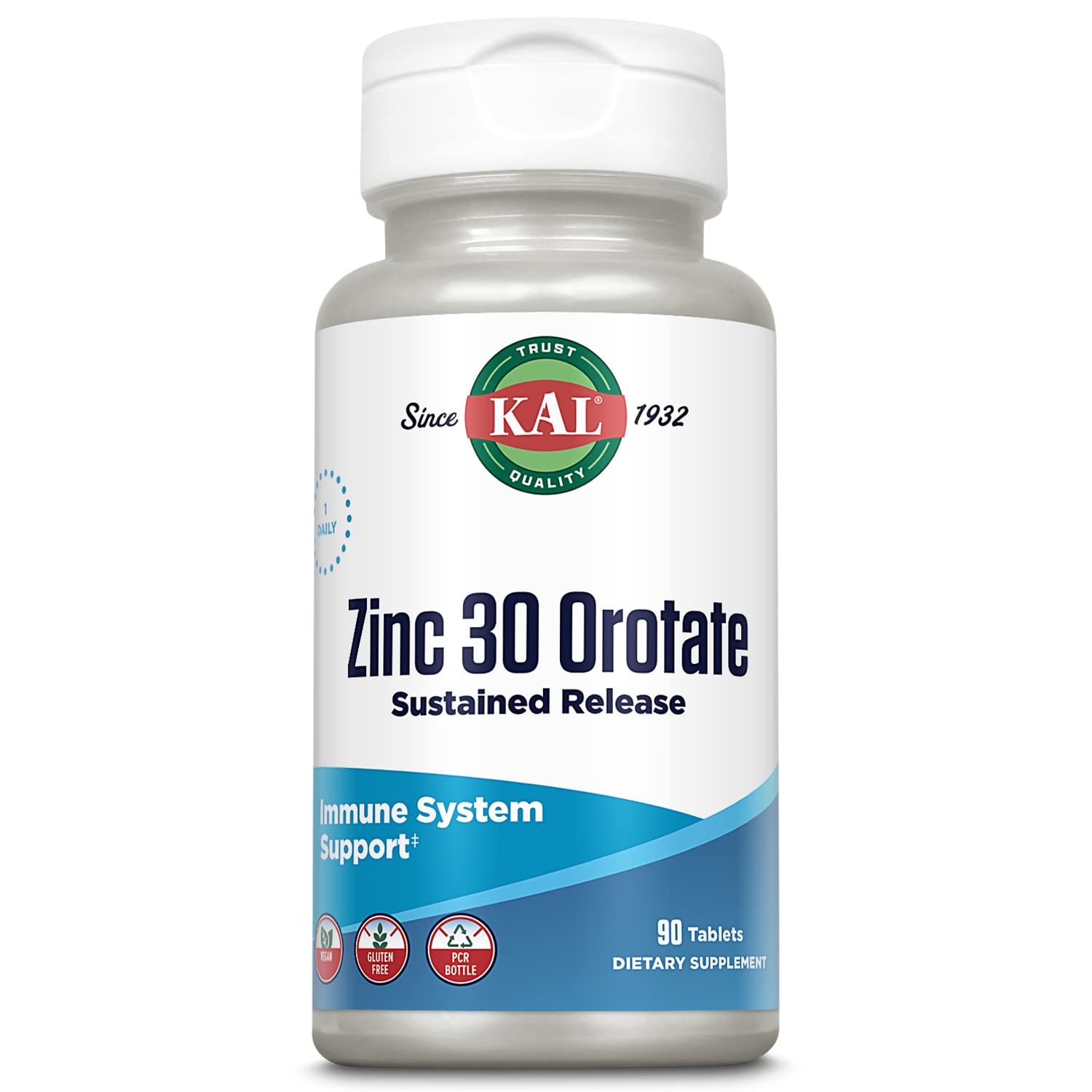 KAL Zinc Orotate 30mg, Sustained Release, Chelated Zinc Tablets, 90 Tablets
