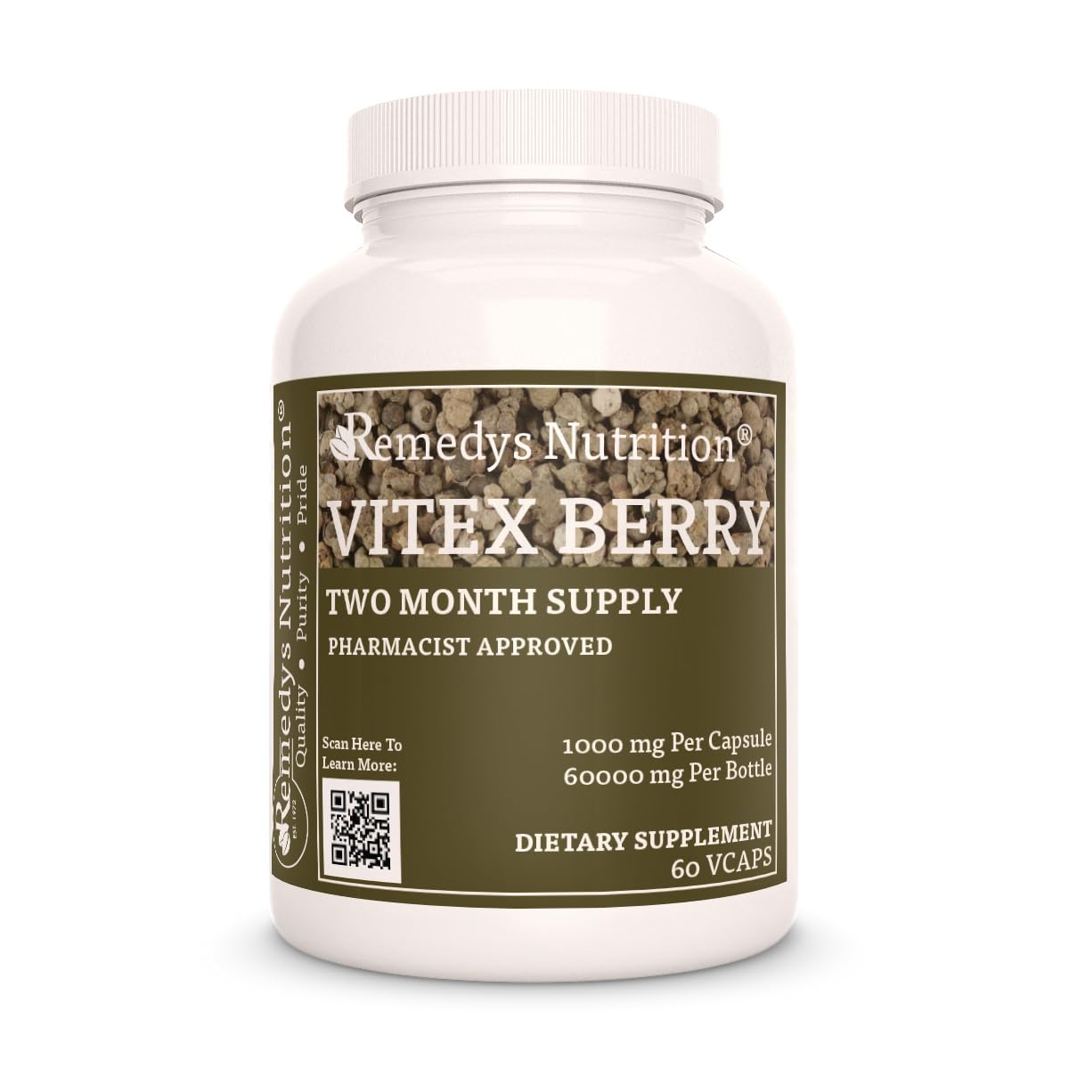 Remedy’s Nutrition Vitex Berry (Chasteberry) 1,000 mg, 60 Capsules