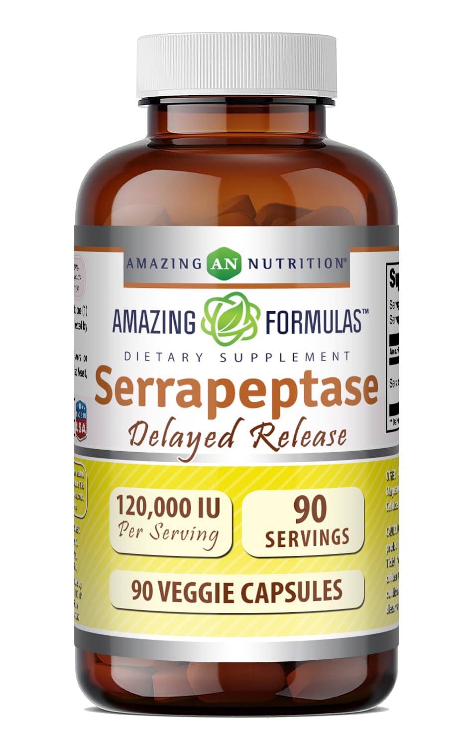 Amazing Nutrition Serrapeptase 120,000 iu Supplement Capsules 90 Count