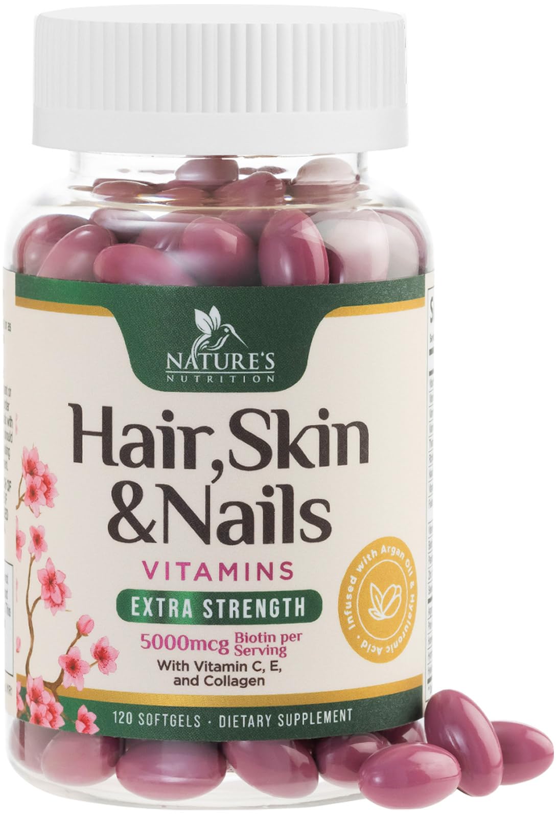 Nature's Nutrition Hair, Skin & Nails Biotin 5000mcg Softgels 120 Count