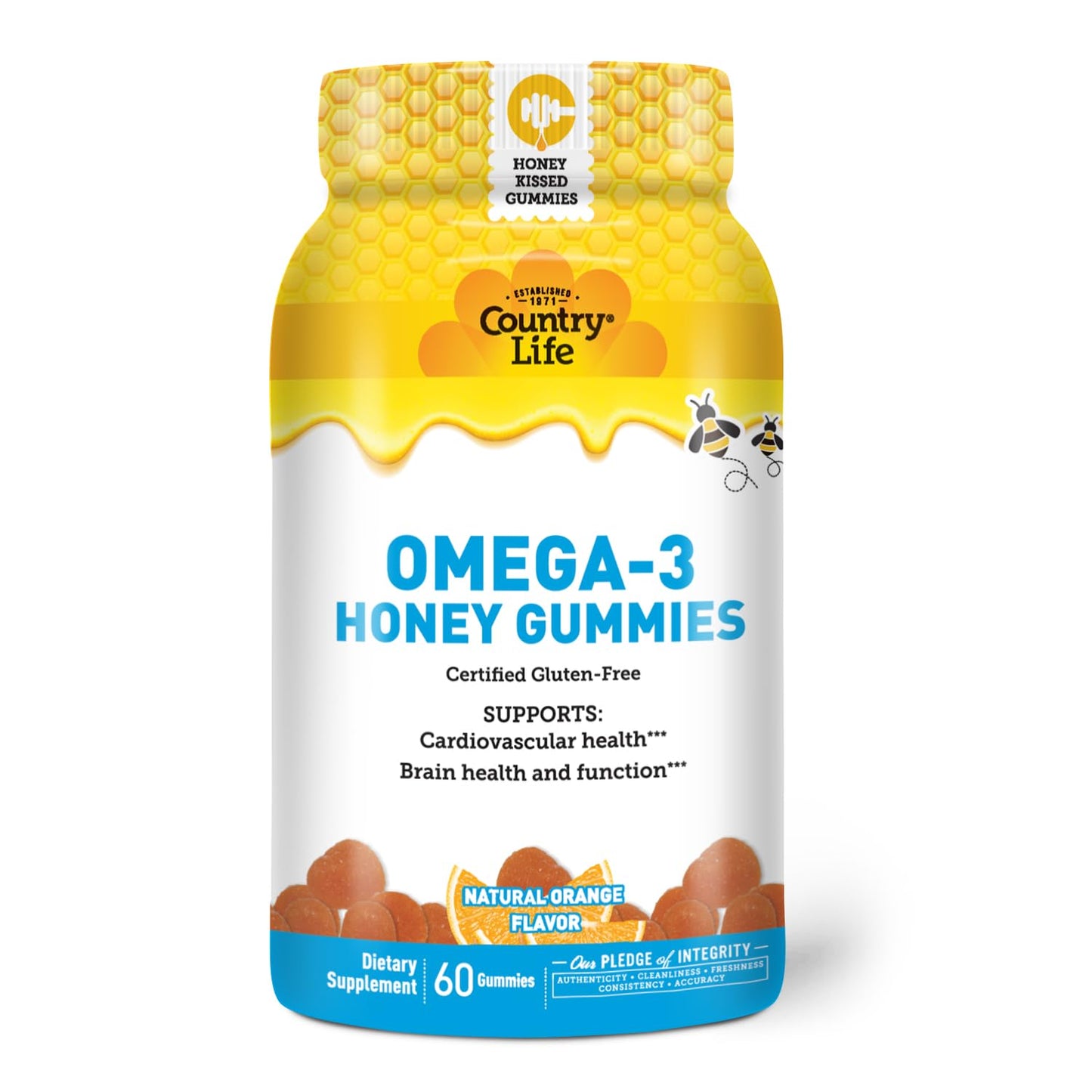 Country Life Omega-3 Honey Gummies Gummy, 60 Gummies