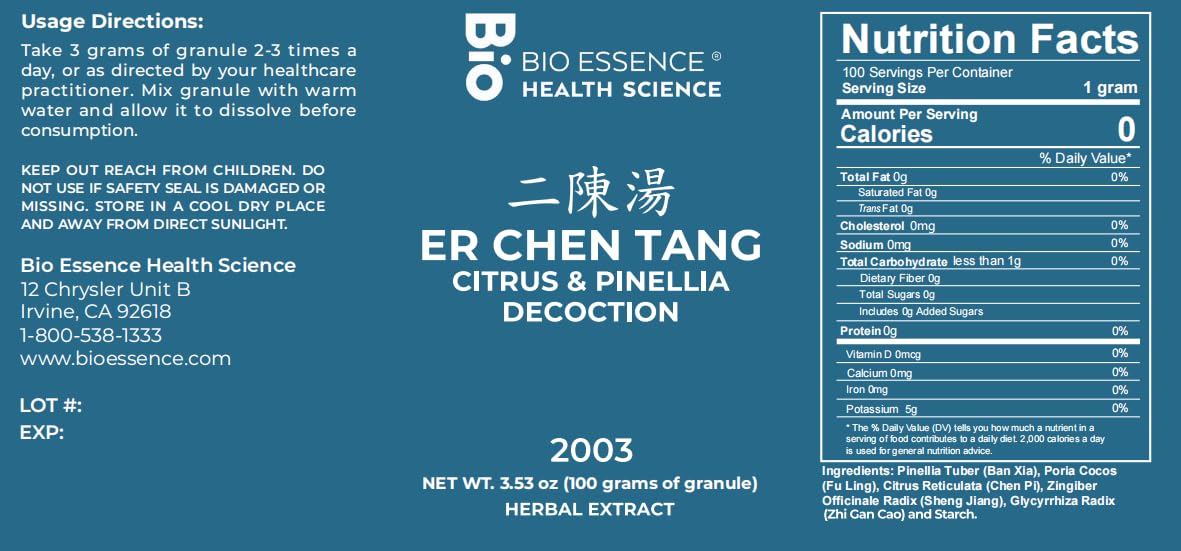 Bio Essence Health Science 2003 Er Chen Tang/Citrus & Pinellia Decoction Powder 3.53 oz
