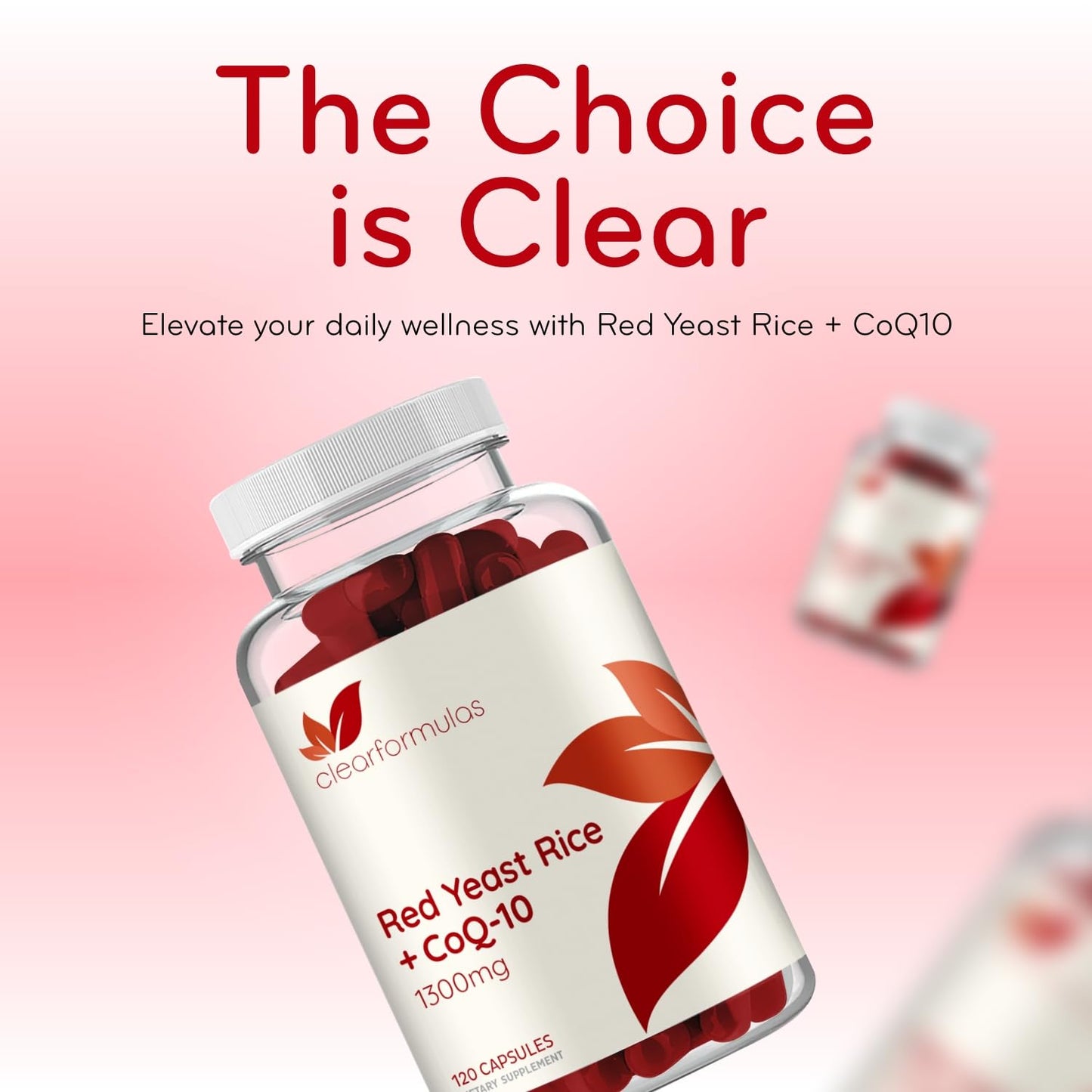 Clear Formulas Red Yeast Rice with CoQ10 Capsules, 1200 mg Red Yeast Rice & 100 mg CoQ10 per Serving, 120 Count
