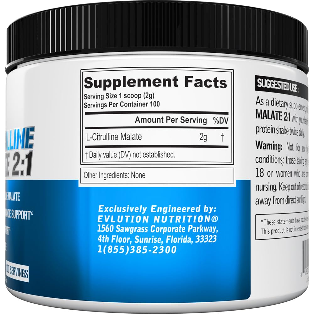 Evlution L-Citrulline Malate 2:1 Nitric Oxide Powder 7.05 Ounce