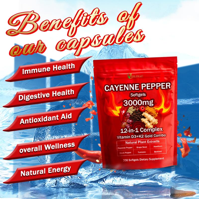EILTEAU Aurivita Cayenne Pepper Softgels, 200 Count