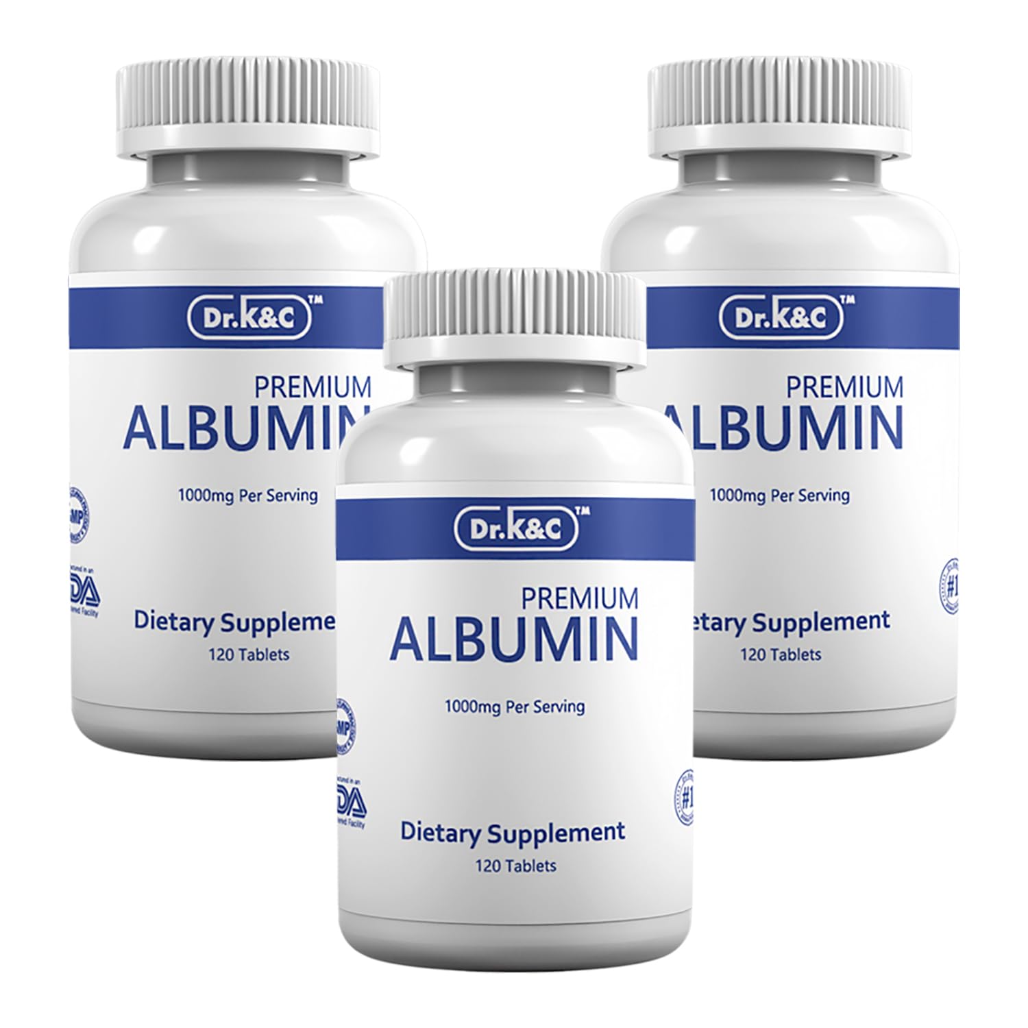 Dr.K&C Premium Albumin Protein Supplement 1000mg, Daily Energy & Wellness Support, 360 Tablets