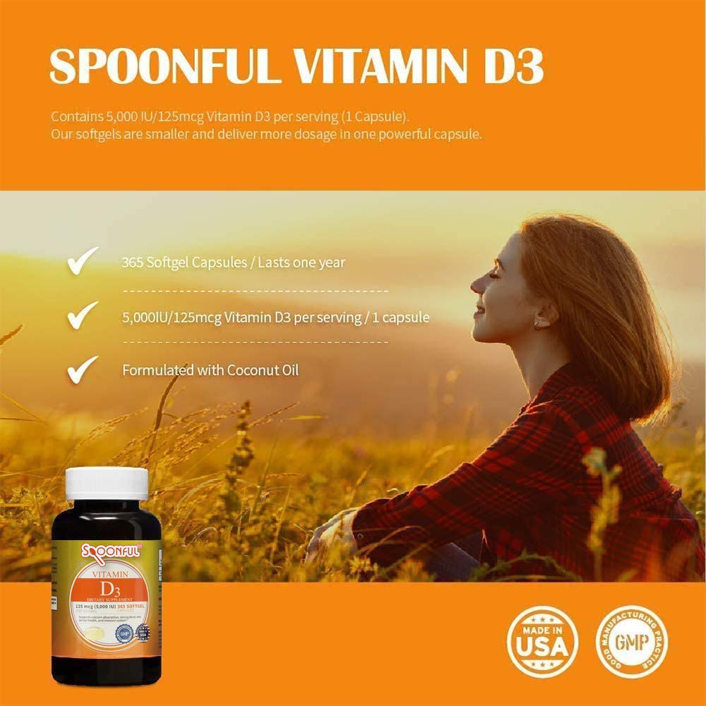 Spoonful Vitamin D3 with Coconut Oil Softgel Capsules 365 Count