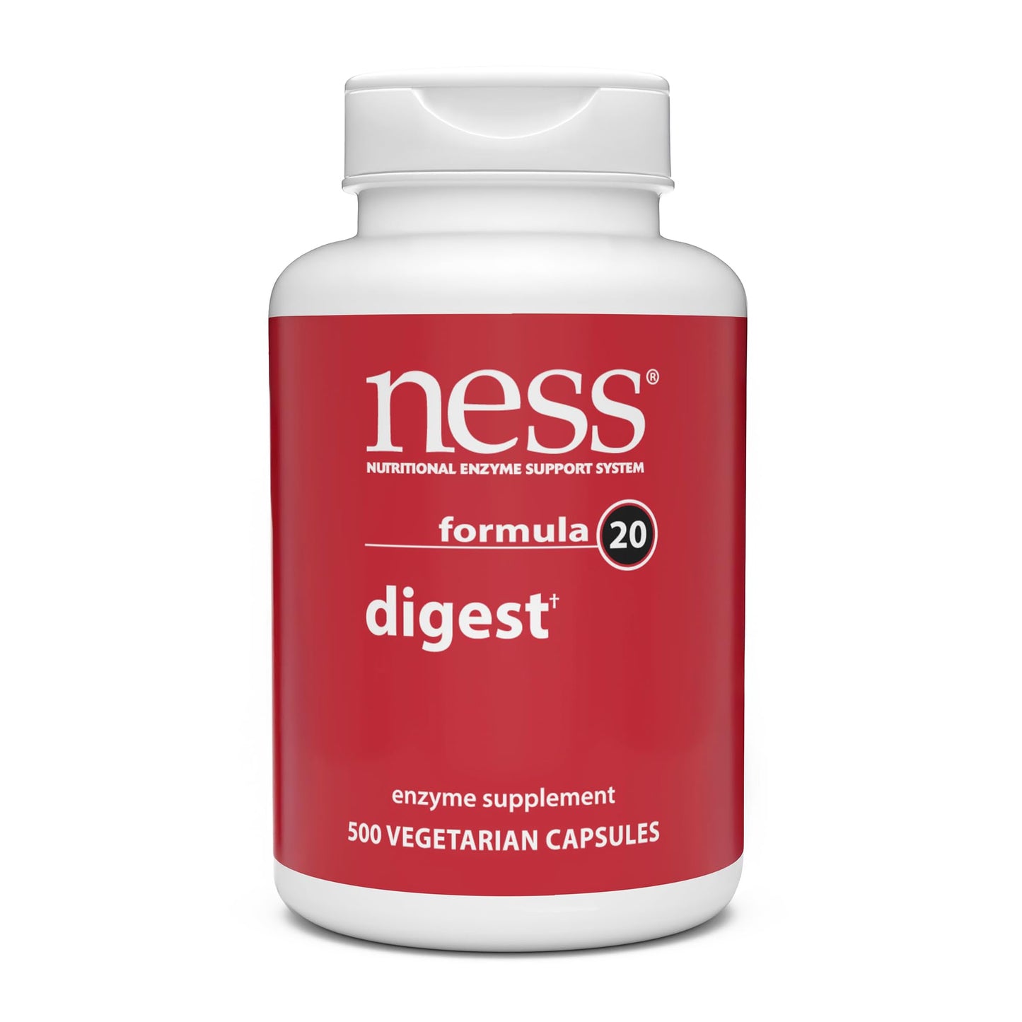 NESS Digest Multi-Enzyme Digestive Supplement, Broad-Spectrum Enzyme Blend, 500 Vegetarian Capsules