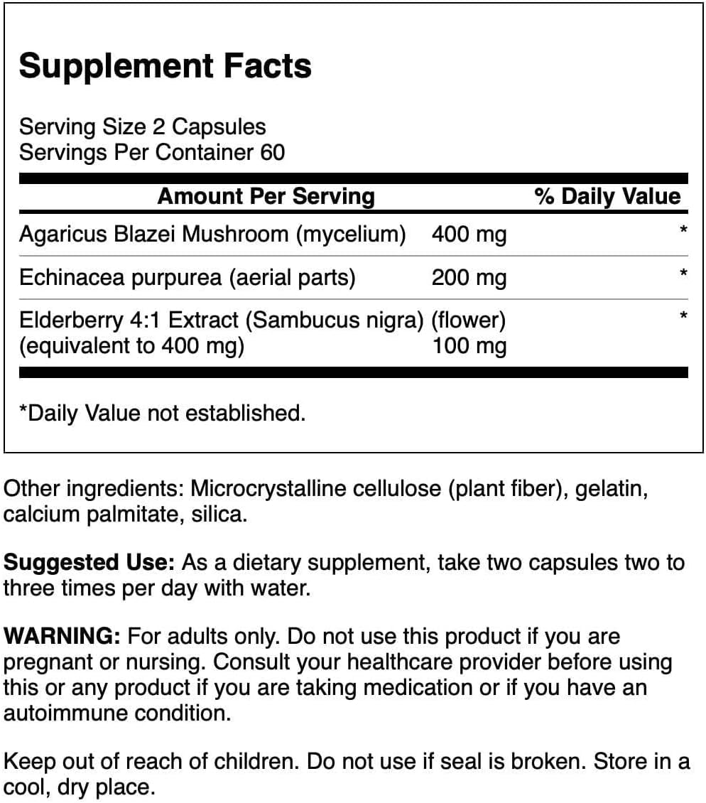Swanson Elderberry Agaricus Blazei Mushroom Echinacea Immune Support Formula Capsules 120 Count