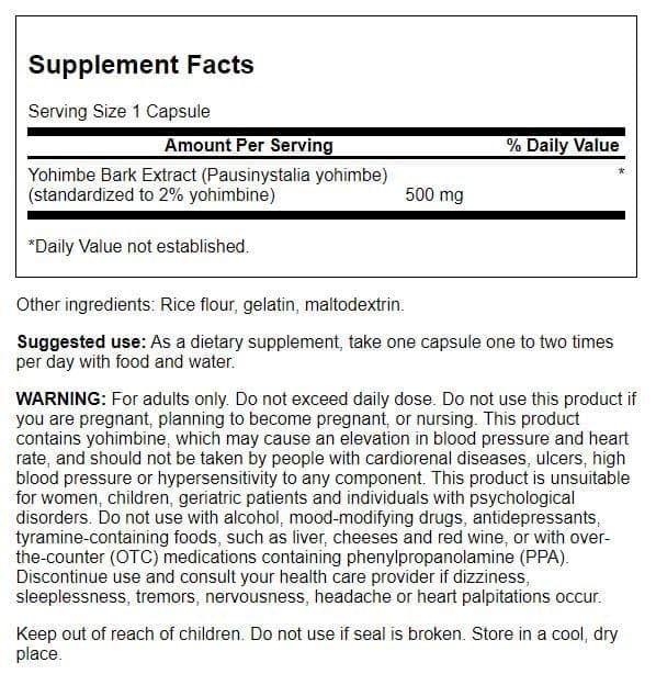 Swanson Yohimbe Standardized Male Energy 500 mg Capsules 120