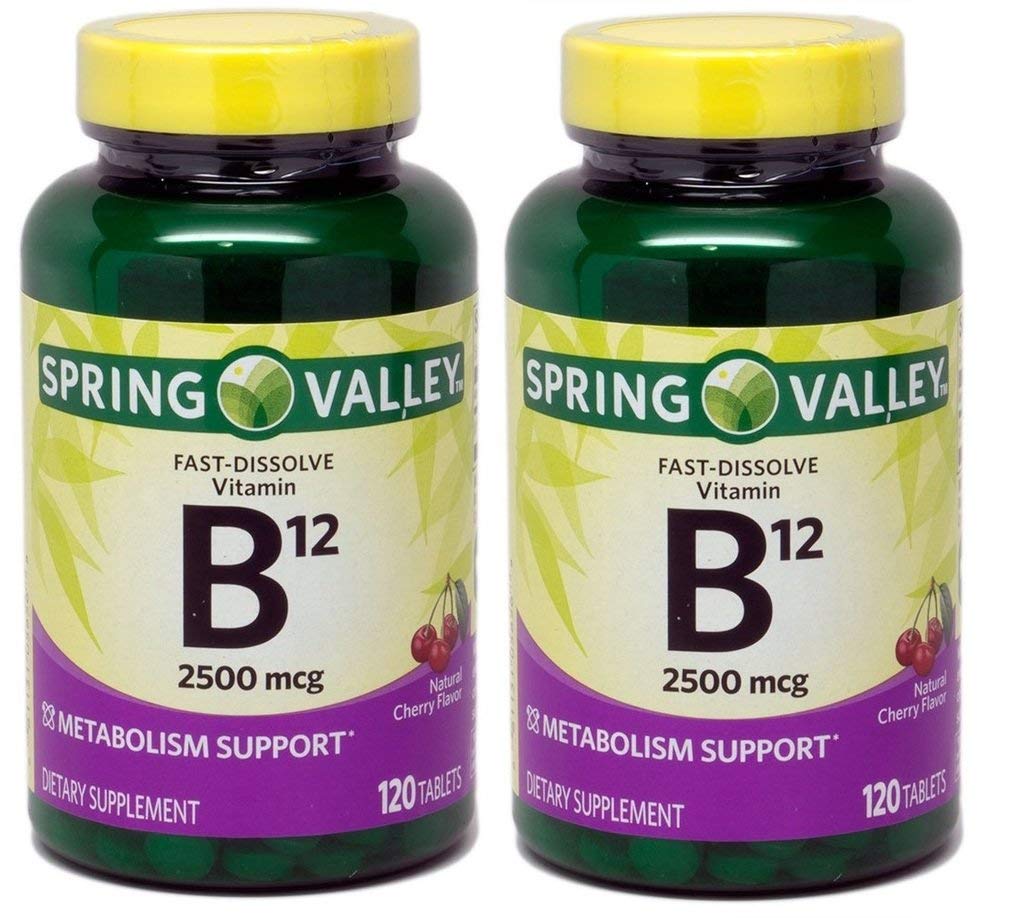 Spring Valley Sublingual B12 Tablet, Cherry Flavor, 2500 mcg, Pack of 2, 240 ct