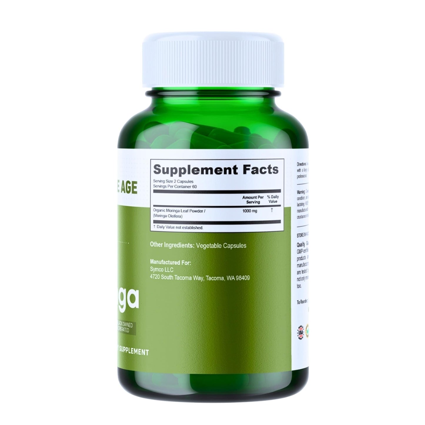 INFINITE AGE Moringa Powder Organic Supplement 1000mg, 120 Capsules