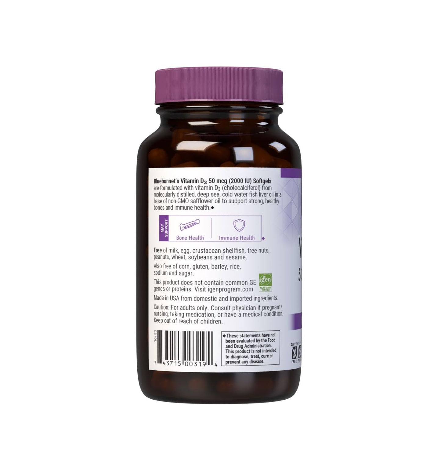 BlueBonnet Vitamin D3 2000 IU High Potency Immune Support Softgels, 250 Count