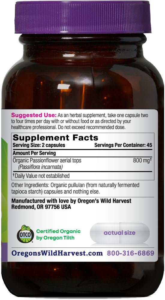 Oregon's Wild Harvest Passion Flower Organic Vegan Capsules 90 Count