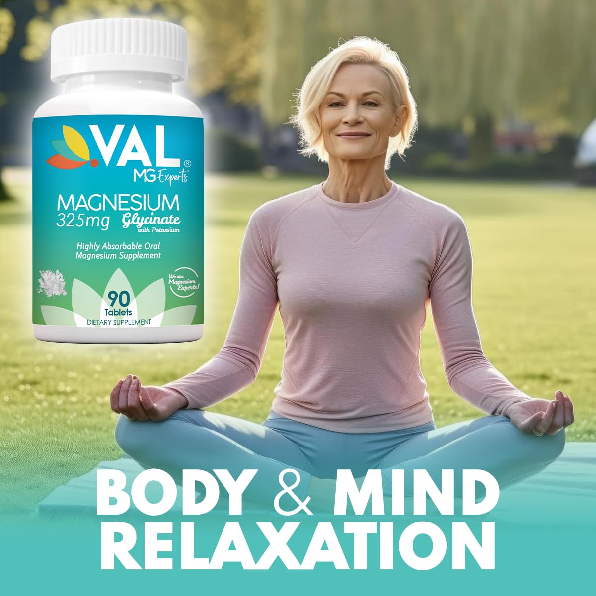 VAL Magnesium Glycinate 325mg with B6 & Potassium Tablet, 90 Tablets