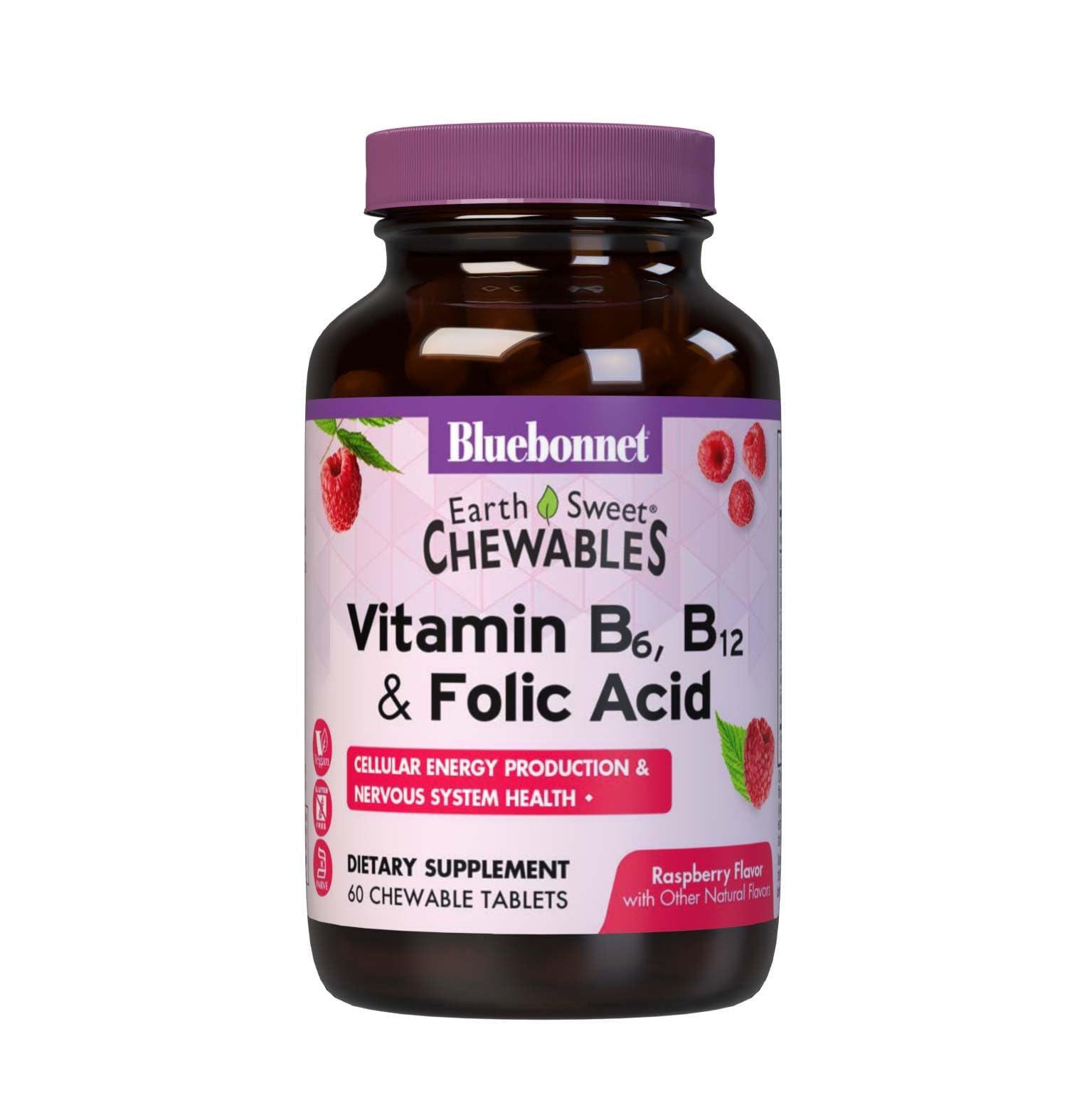 BlueBonnet Earth Sweet Vitamin B6, B12, Plus Folic Acid Chewable Tablets, 60 Tablets