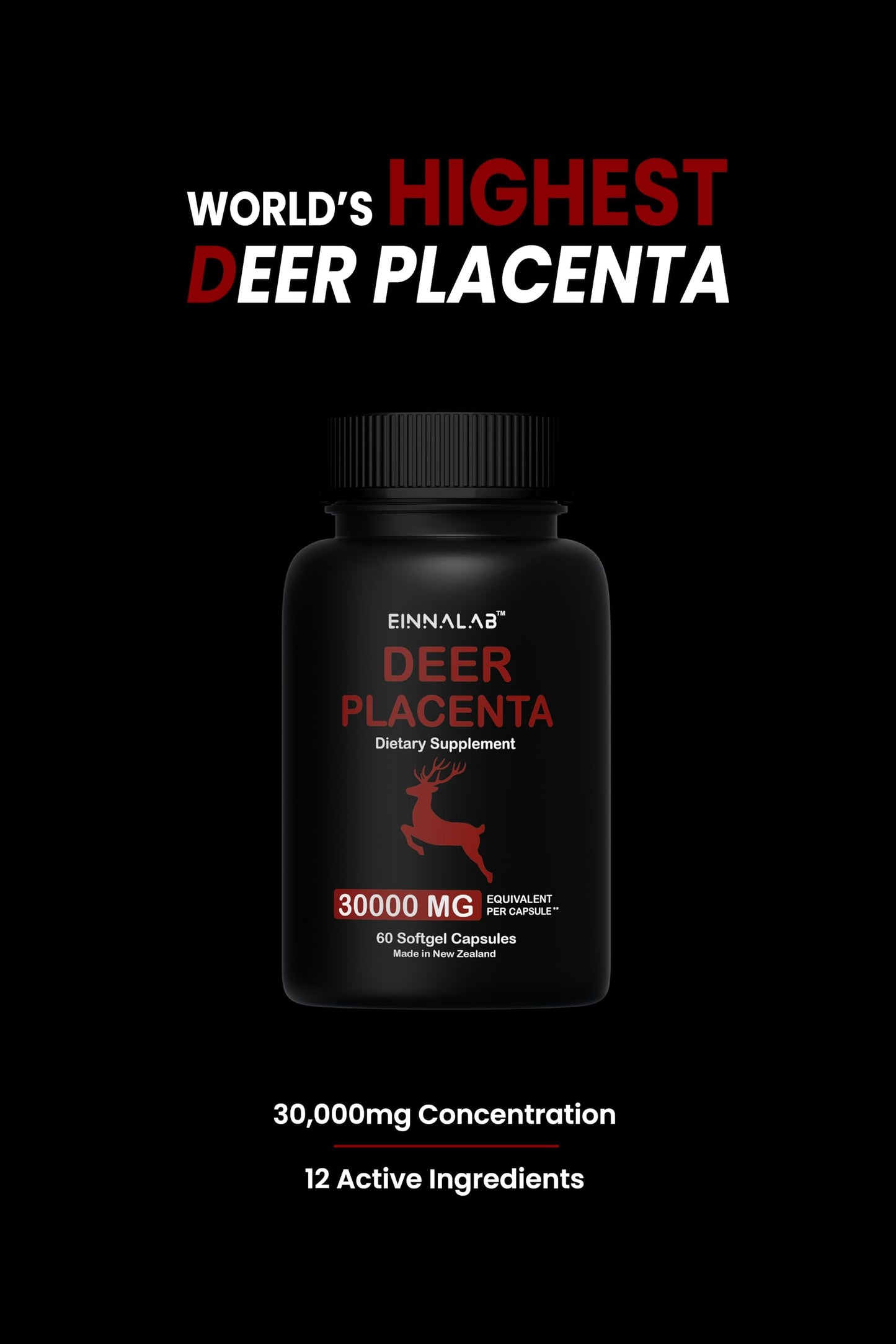 EINNALAB Highest Deer Placenta Supplement Capsules, 60 Capsules