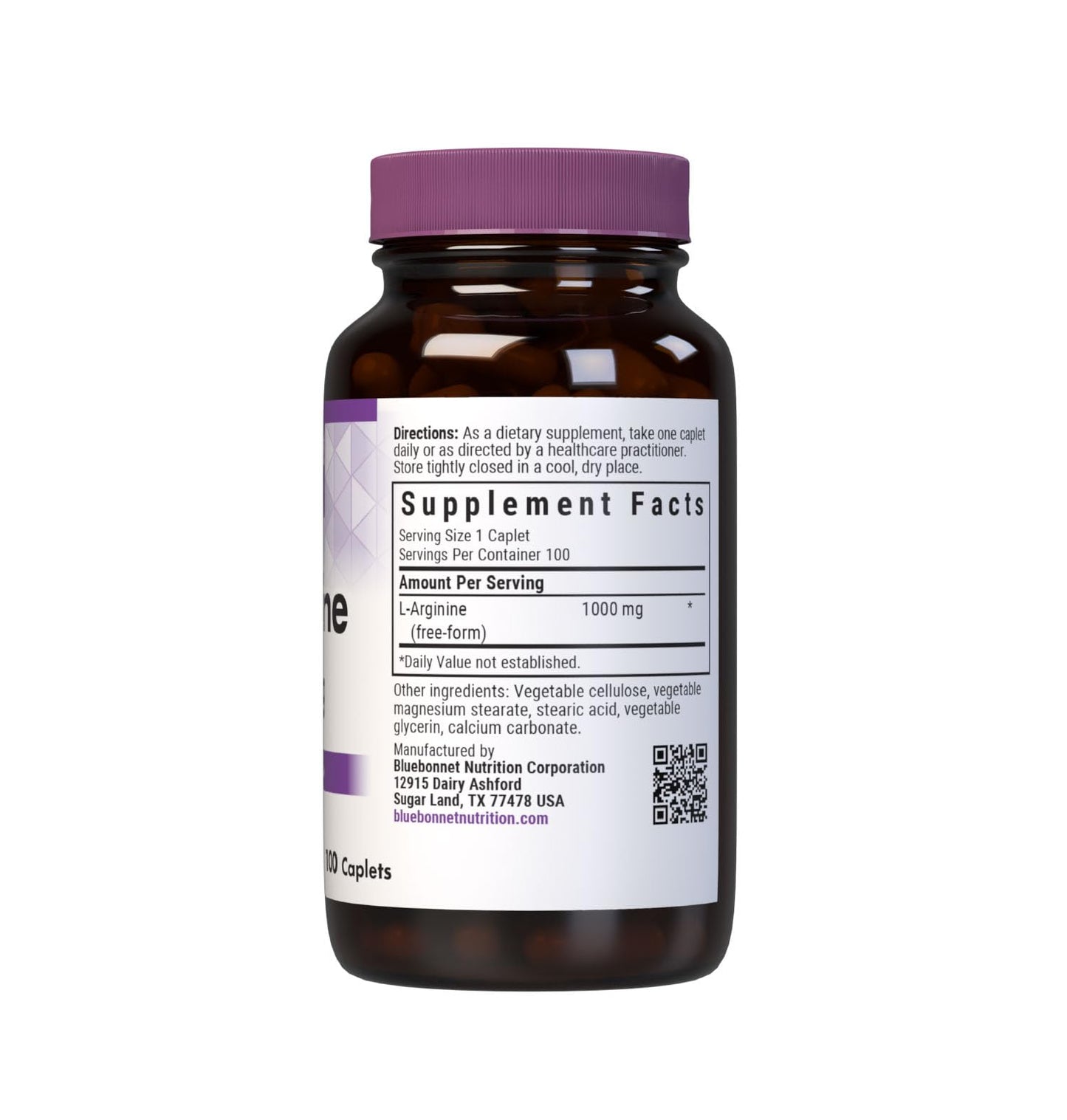 BlueBonnet L-Arginine 1000 mg Caplets, 100 Count