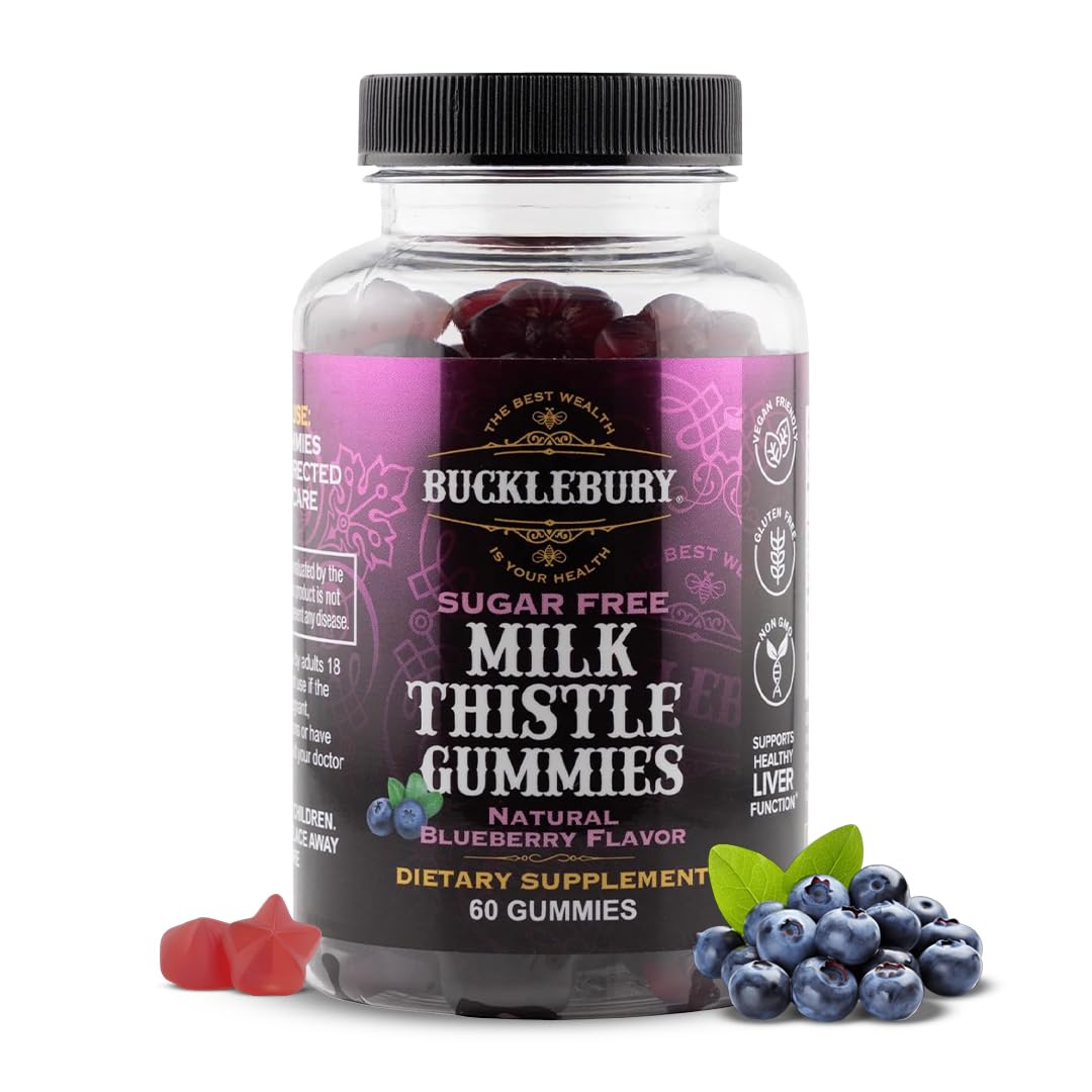 BUCKLEBURY Sugar-Free Milk Thistle Gummies 1000mg with Natural Blueberry Flavor Gummy, 1 Count