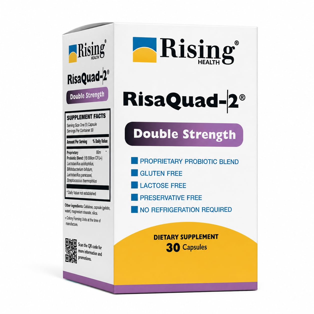 Rising RisaQuad-2 Double Strength Probiotic Dietary Supplement 30 Capsules