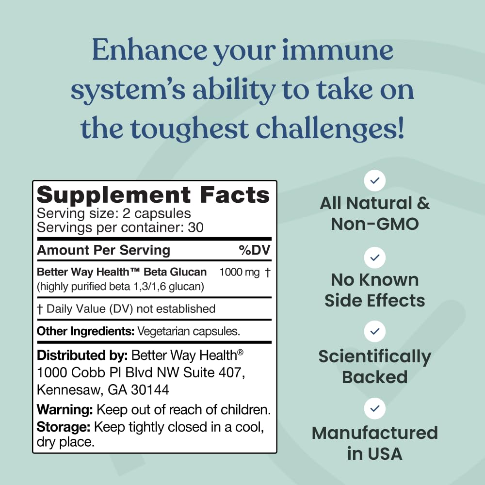 Better Way Health Advanced Immune Readiness Highly Purified 1,3/1,6 Beta Glucan 500mg Capsules 60