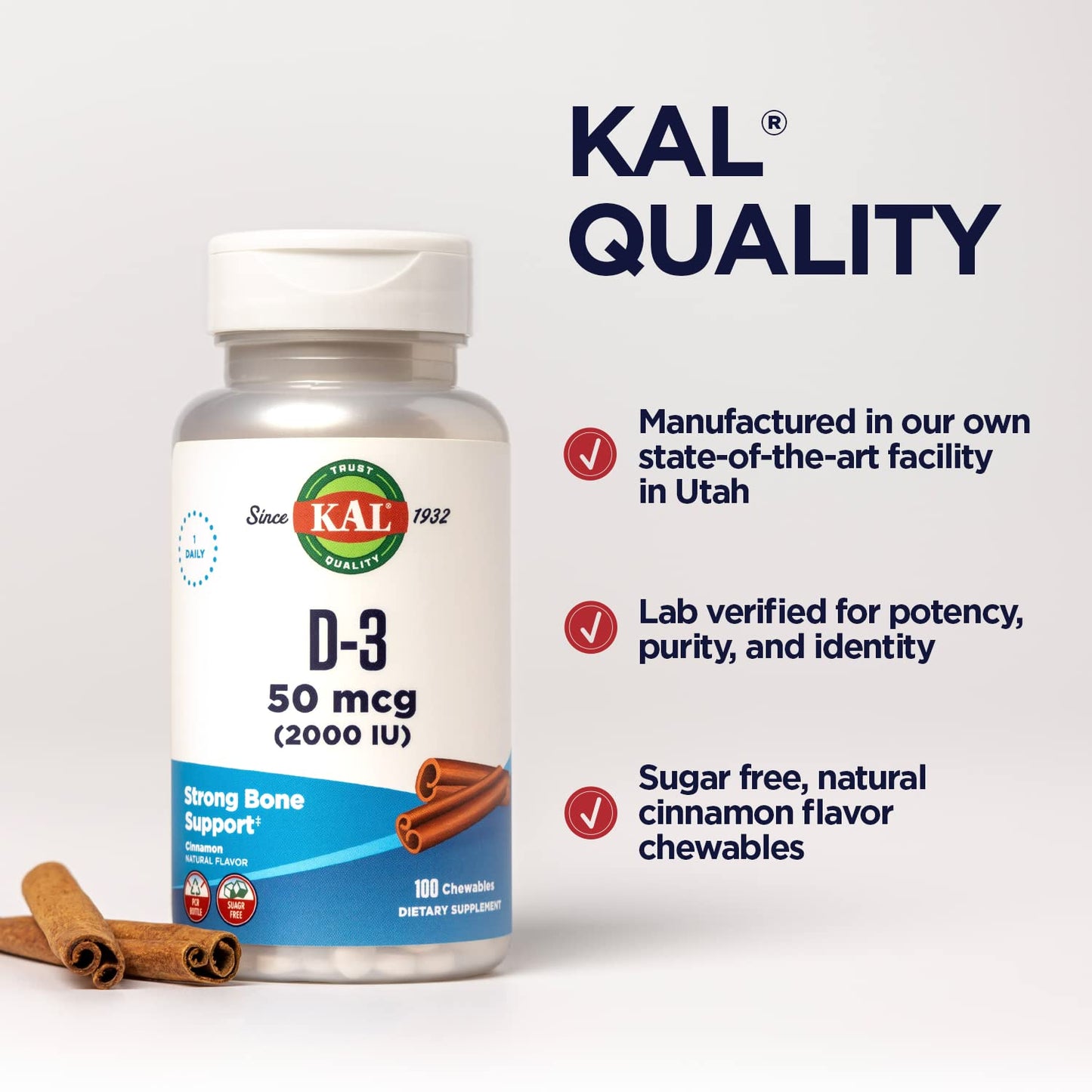 KAL Vitamin D3 Chewables 100 Count