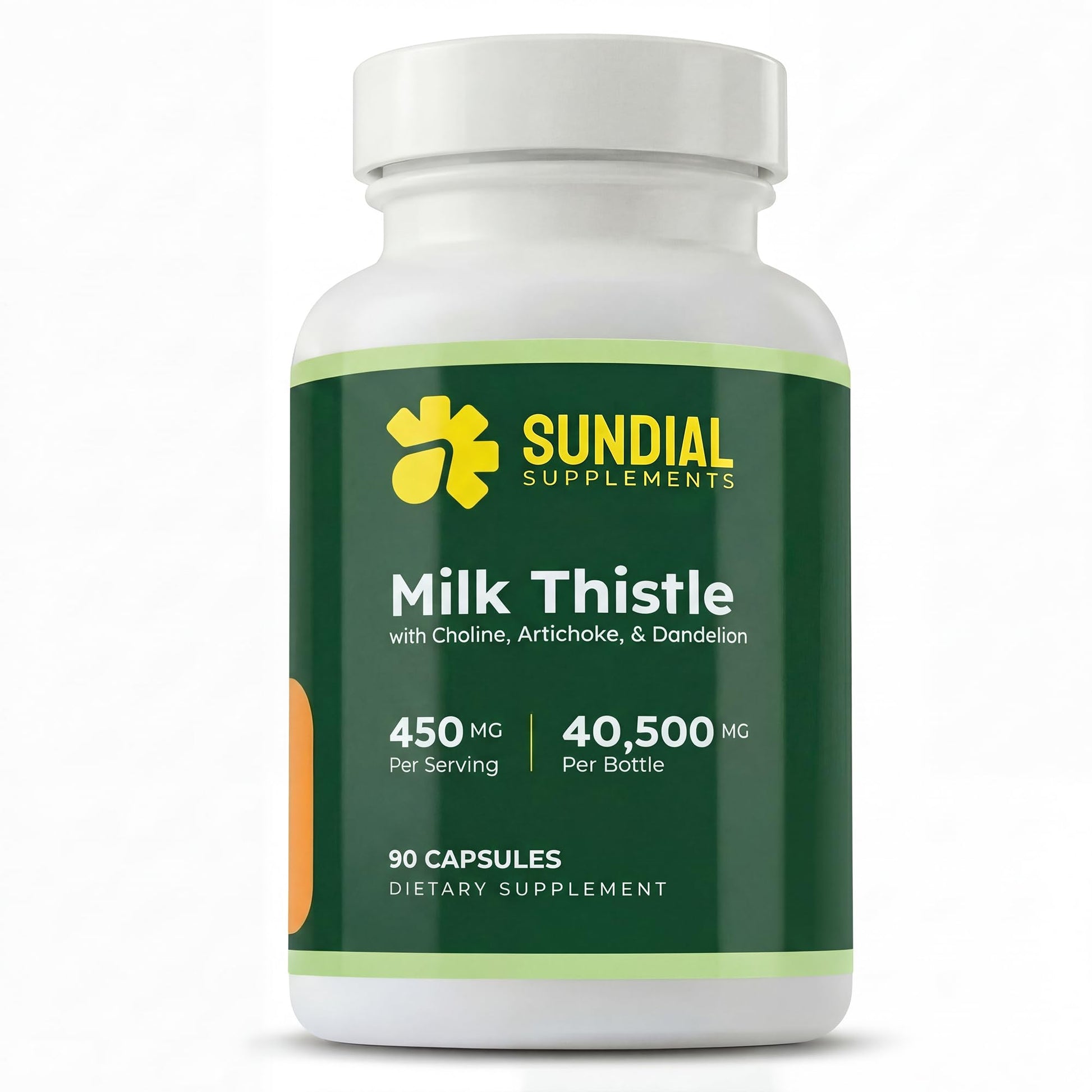 Sundial Supplements Milk Thistle Complex 450mg Silymarin 144mg with Alpha GPC Choline, Artichoke Leaf Extract & Dandelion 10:1 Extract, 90 Vegan Capsules