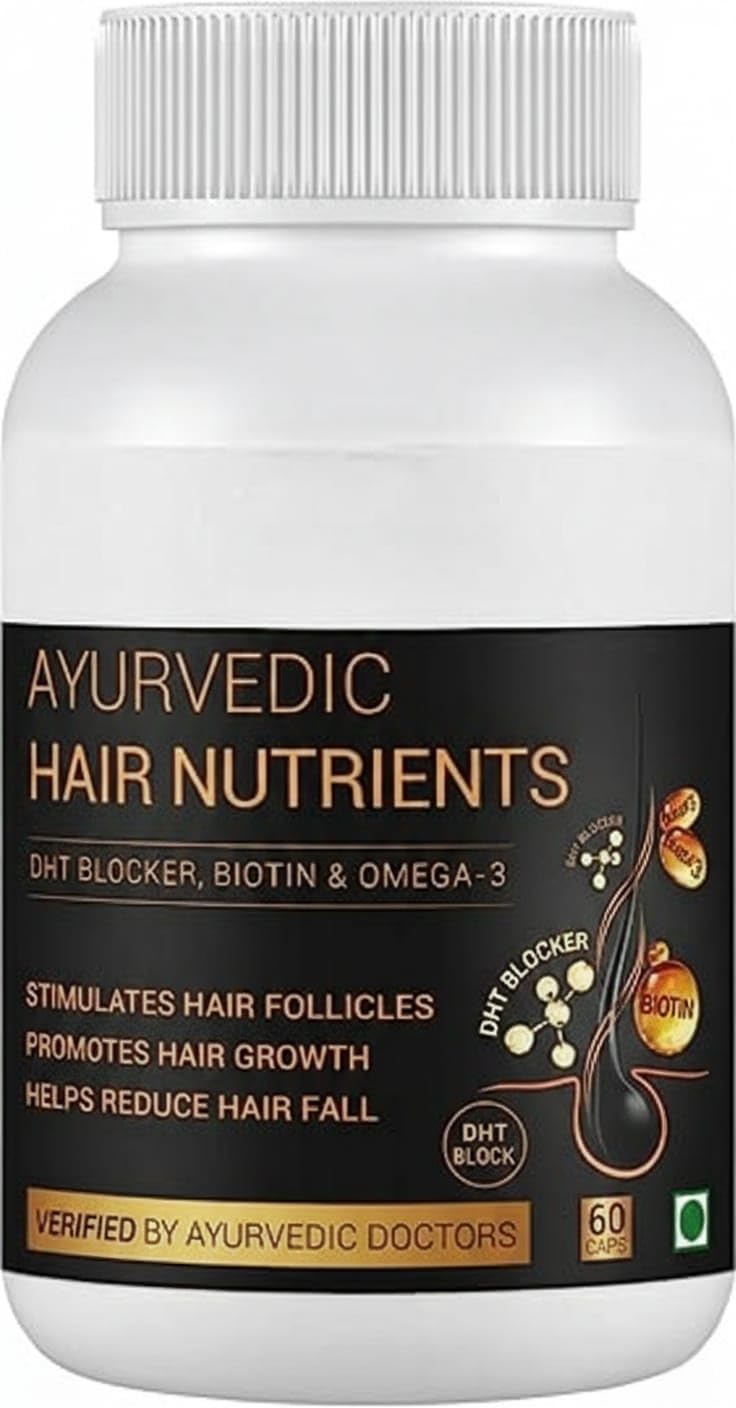 Generic DHT Blocker Ayurvedic Hair Nutrients Vitamins - Plant Based Gluten Free | Biotin, Omega-3 & Flaxseeds | 100% Veg, 60 Capsules