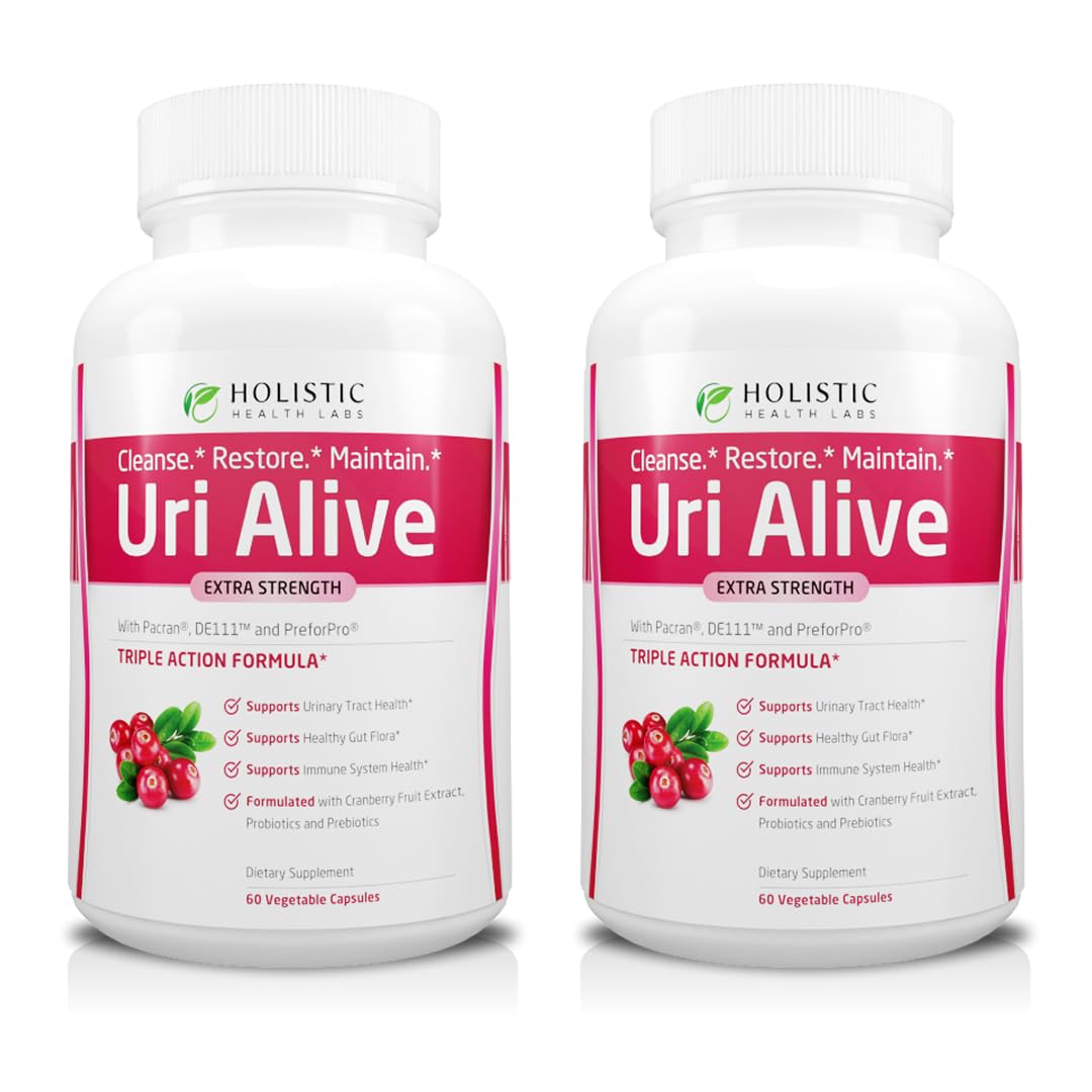 Holistic Health Labs Uri Alive Extra Strength Urinary Support Supplement for Urinary Tract, Bladder, Gut Flora, and Immune System Health, 120 Capsules