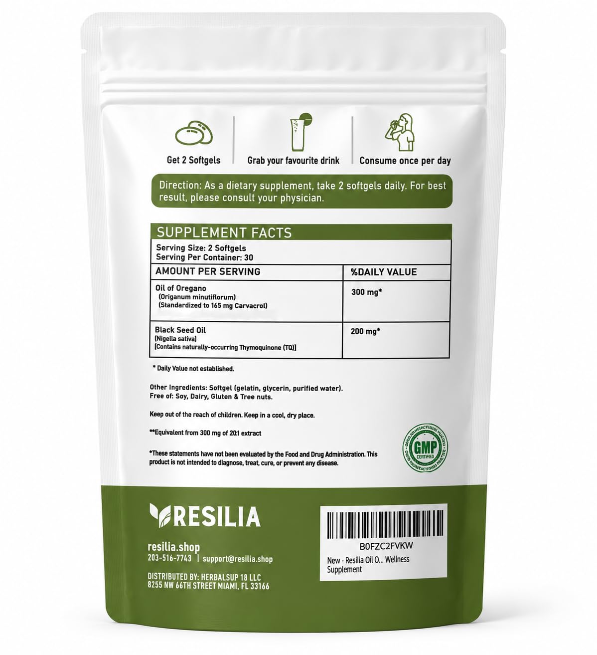 Resilia Oil Of Oregano Capsules 120 Count