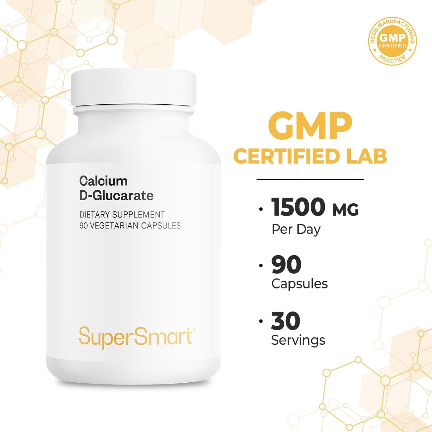 Supersmart Calcium D-Glucarate 1500mg per Day (High Strength) Capsules, 90 Count