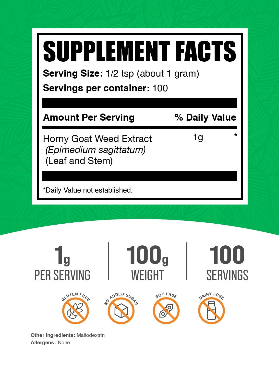 BulkSupplements Horny Goat Weed Extract Powder, 3.5 oz