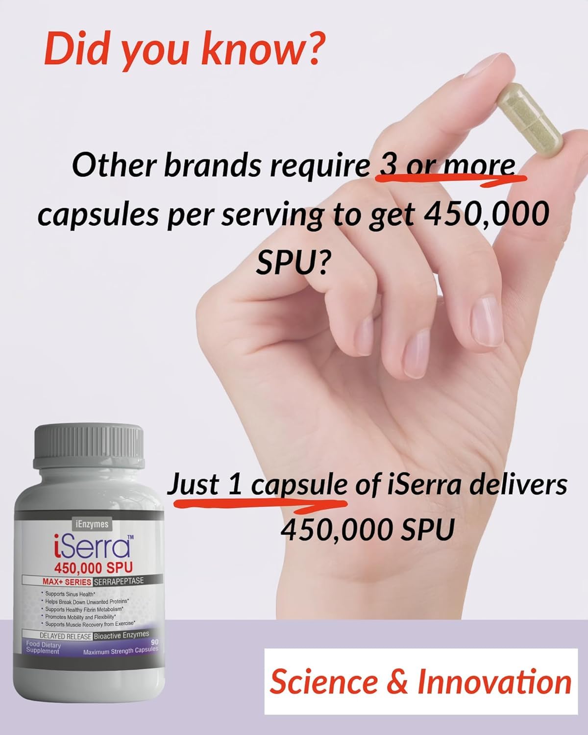 iEnzymes iSerra Serrapeptase Enzyme 450,000 SPU Capsule, 90 Count