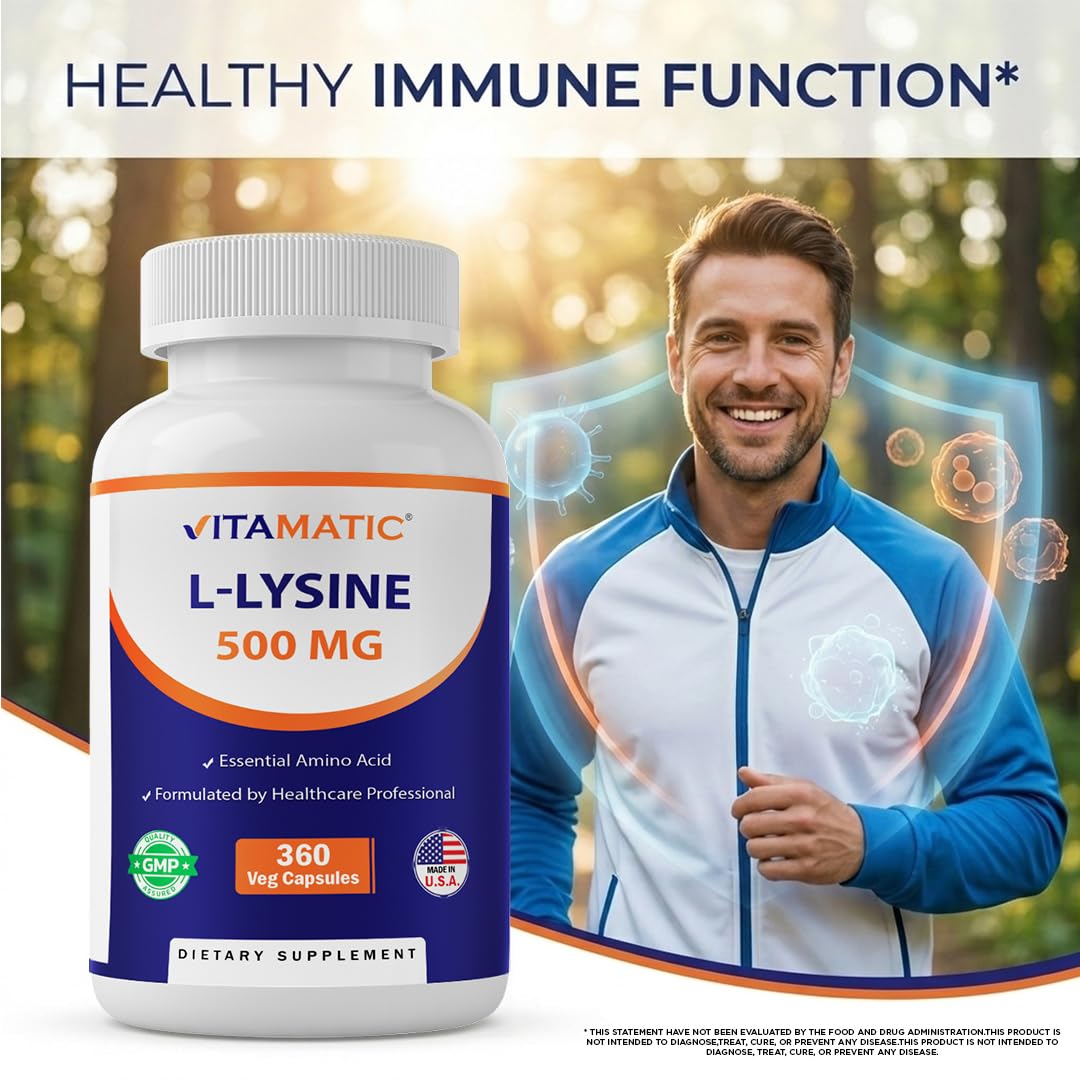 Vitamatic L-Lysine 500 mg Vegetarian Capsules 360 Count