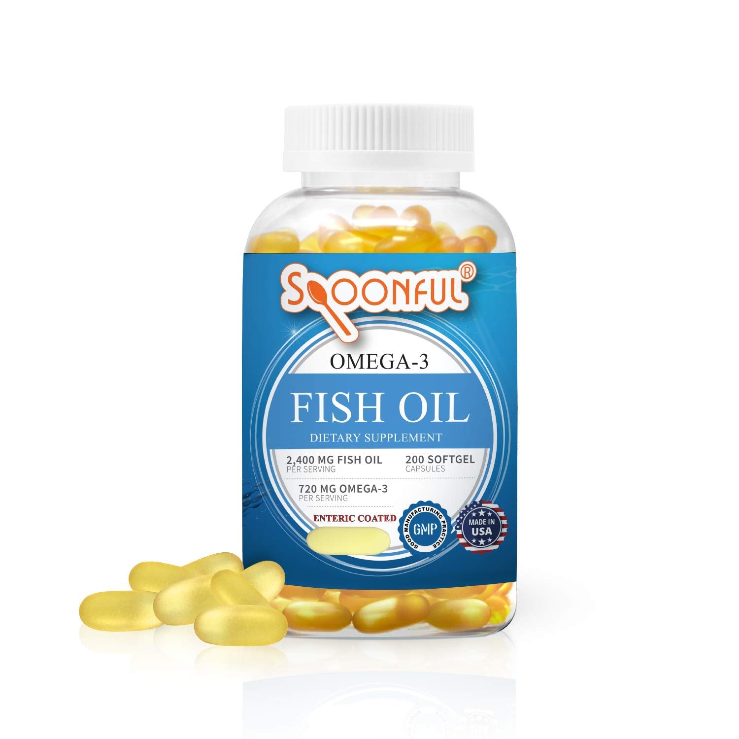 Spoonful Omega 3 Fish Oil Enteric Coated 2400mg Softgel, 200 Softgels