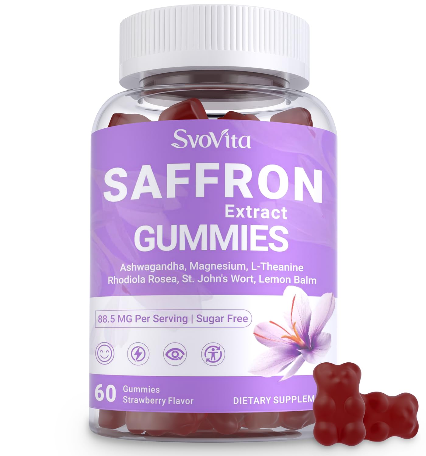 Svovita Saffron Supplements Gummies with Saffron Extract, Sugar Free, 60 Count