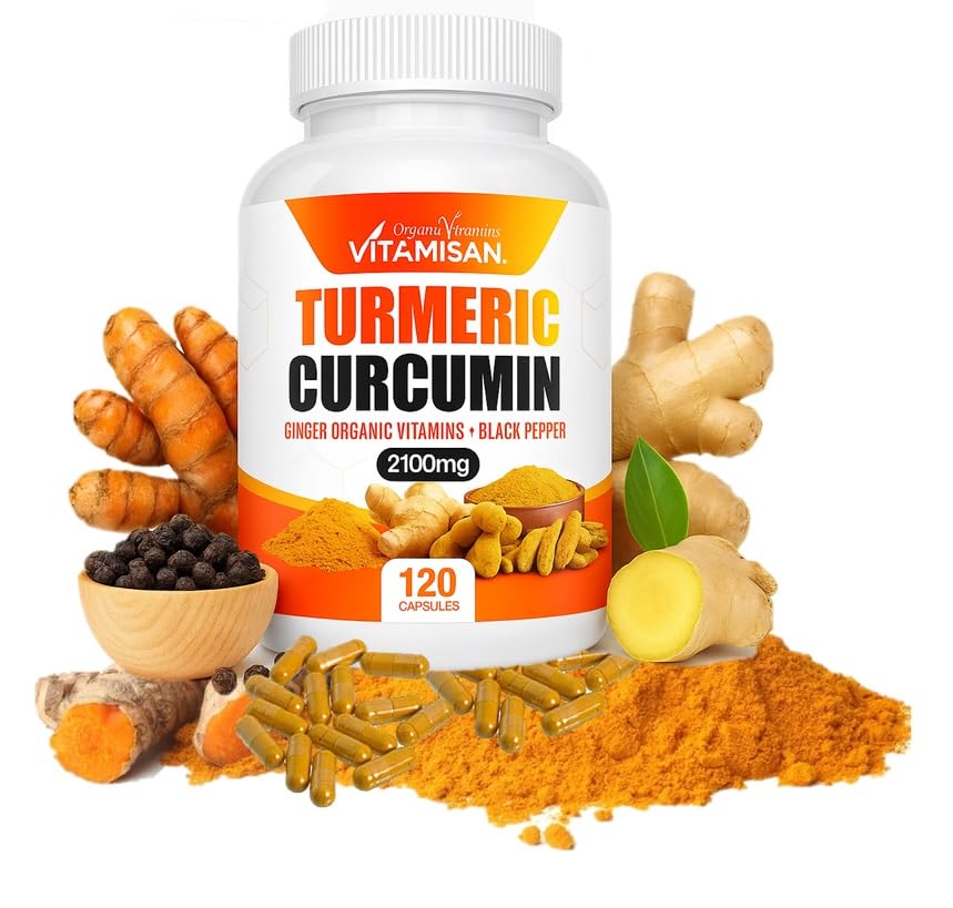VITAMISAN Turmeric Curcumin 95% Curcuminoids with Ginger & Black Pepper 2100 mg, 120 Capsules