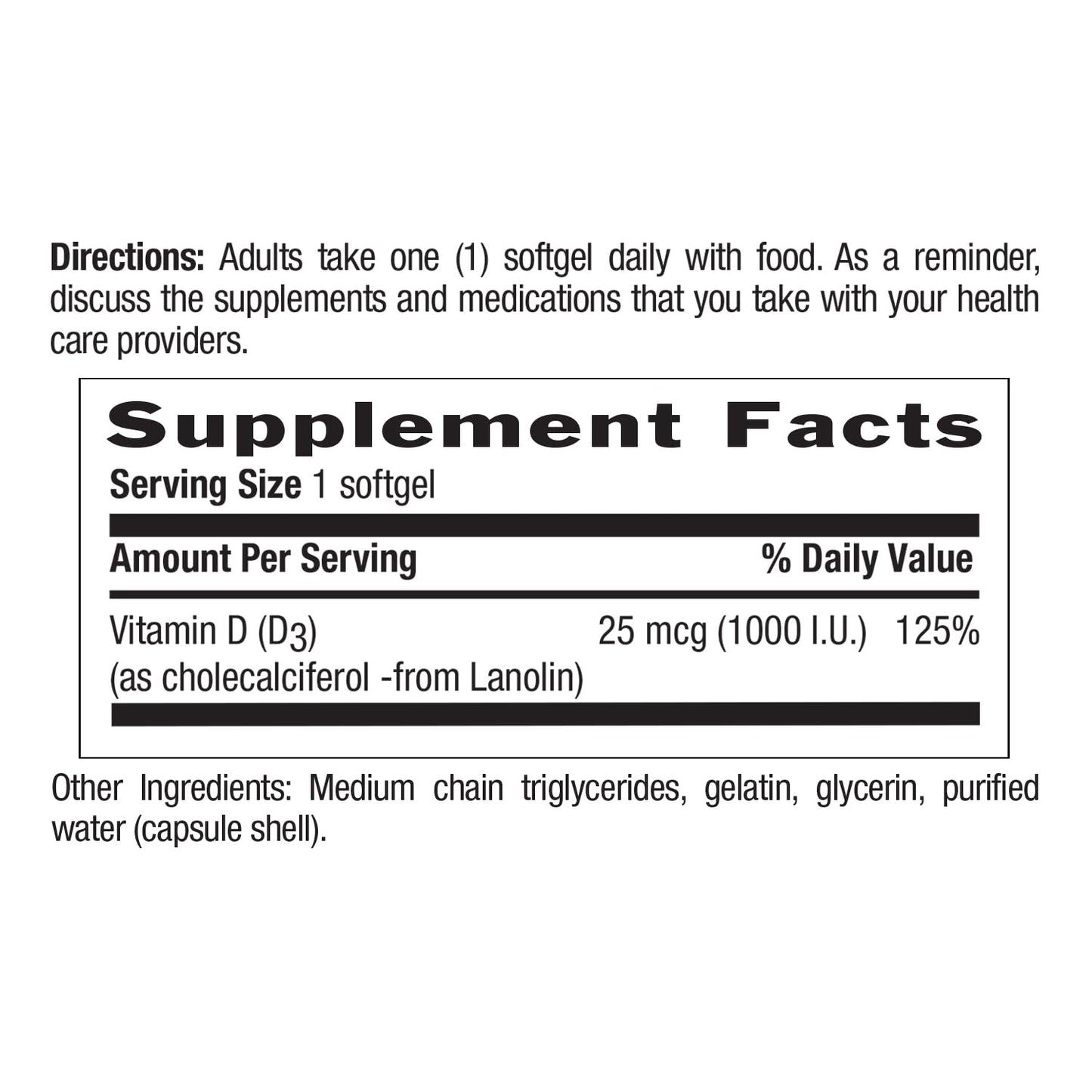 Country Life Vitamin D3 1000 IU (25 mcg) Softgels, 200 Count