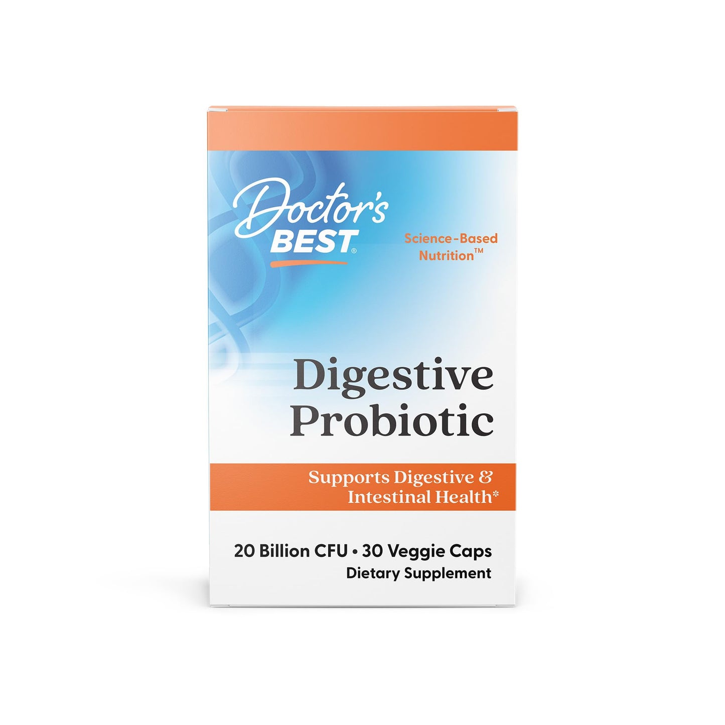 Doctor's BEST Digestive Probiotic Capsules 20 Billion CFU, 30 Veg Caps