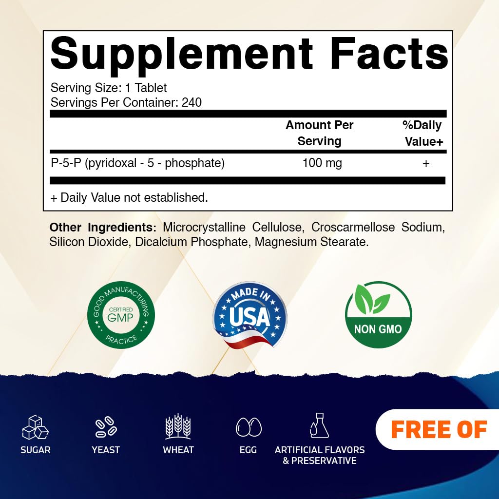 Vitamatic P5P 100 mg (Pyridoxal-5-Phosphate) – Active Form of Vitamin B6 – 240 Tablets
