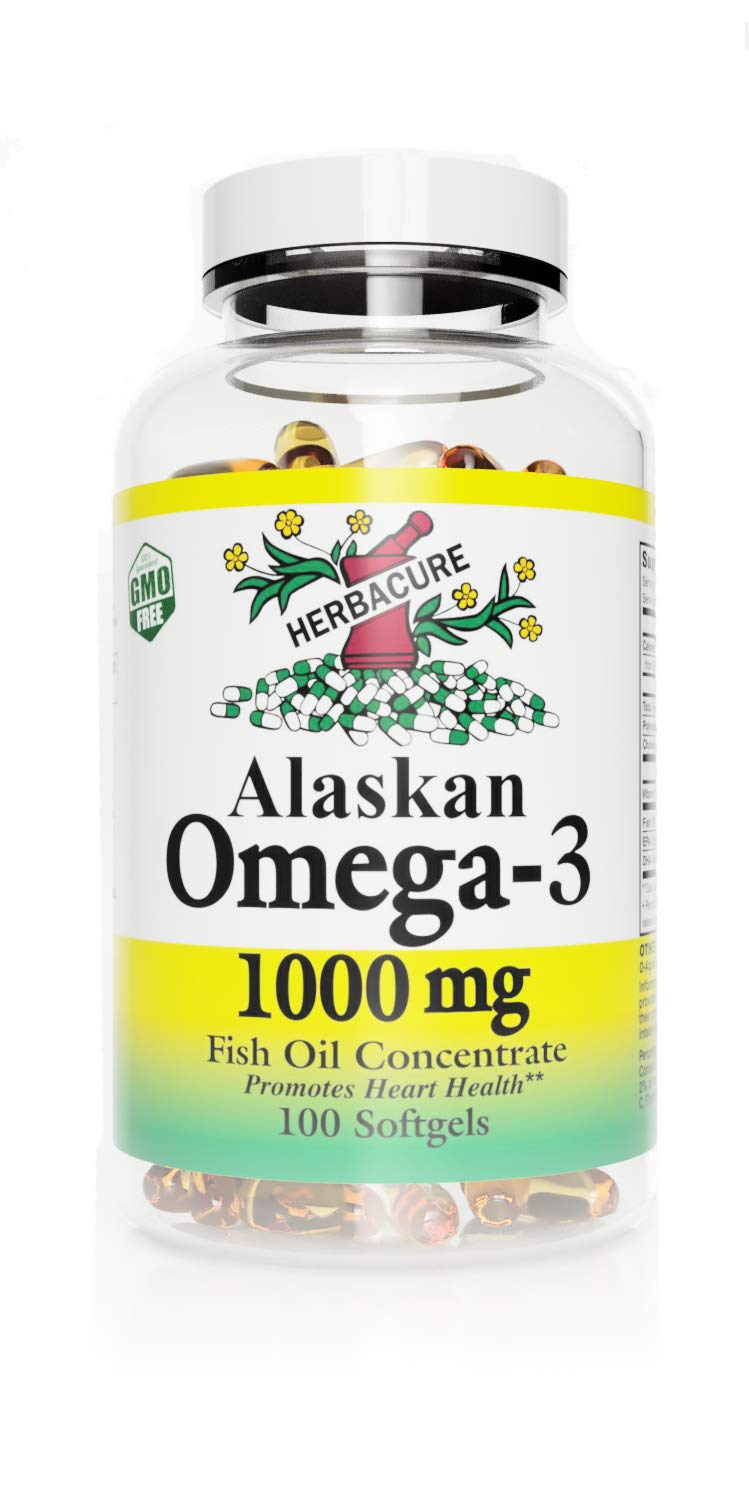 HERBACURE Alaskan Omega-3 1000 mg Softgels, 100 Count