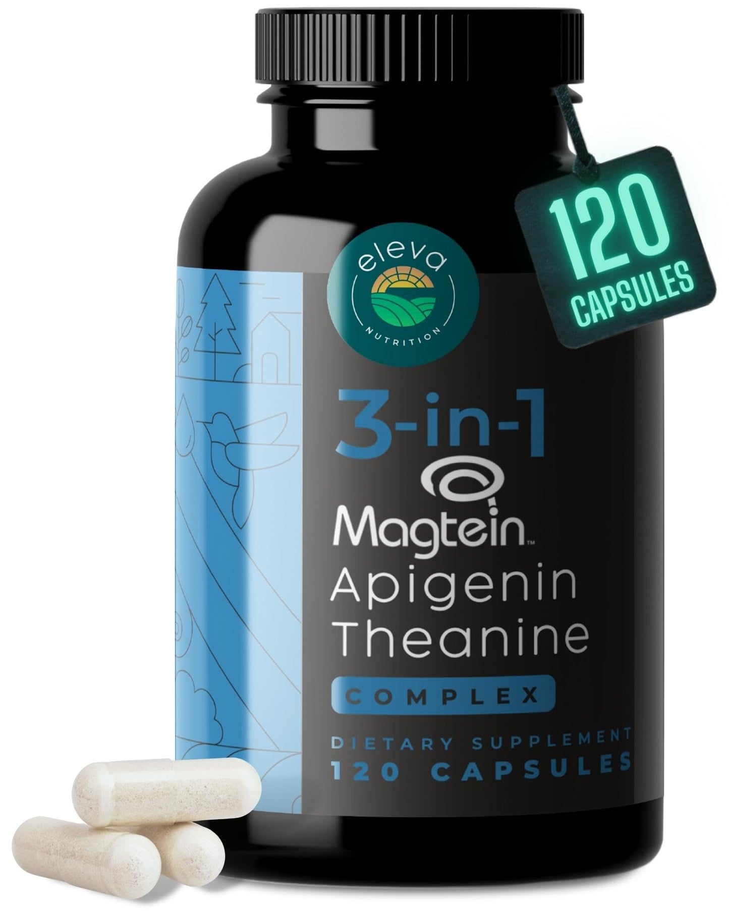 Eleva Nutrition Magnesium Theanine L-Threonate Apigenin Sleep Aid 3-in-1 Complex Capsules 120 Count