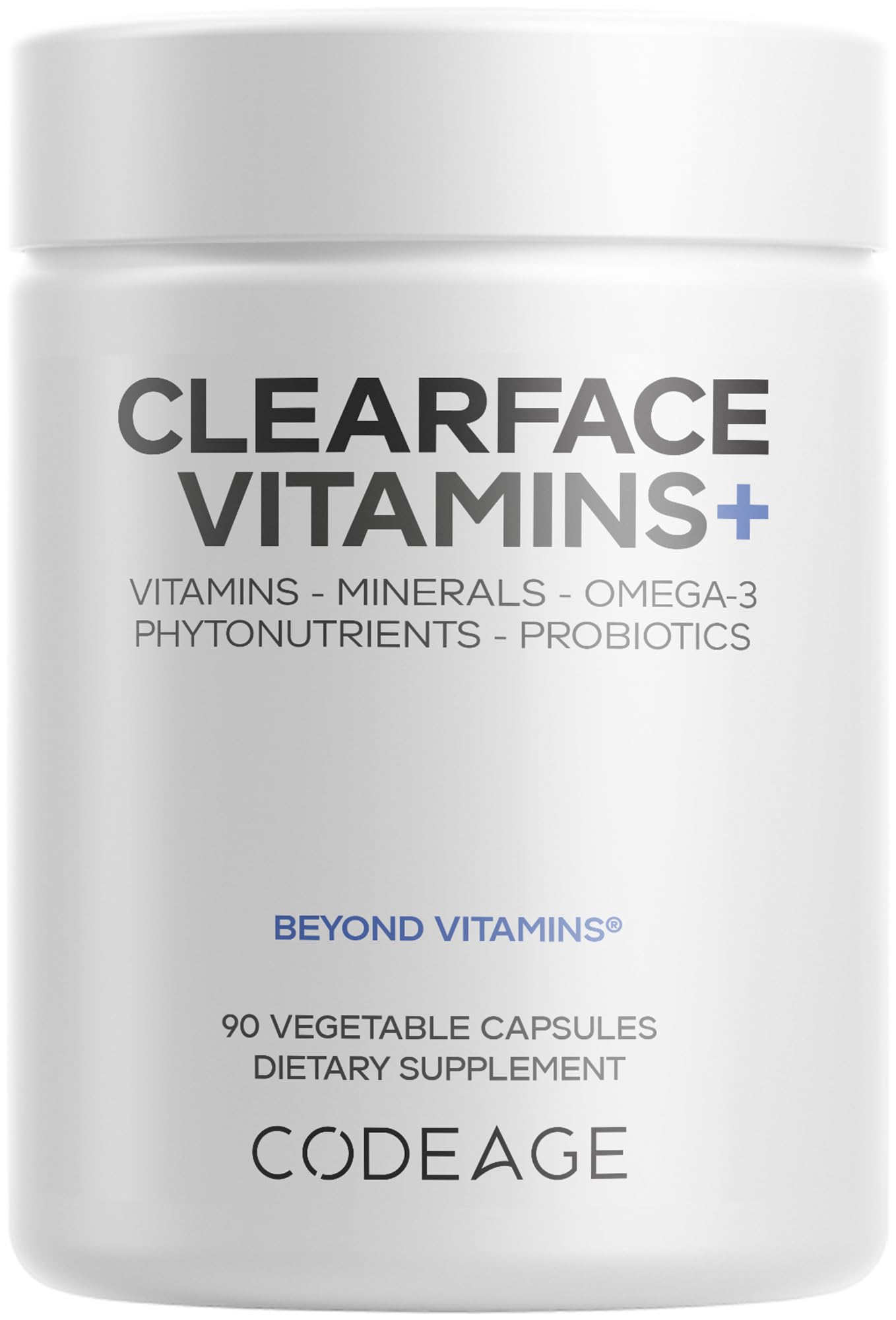 Codeage Clearface Pantothenic Acid, Niacin Supplement, Vitamins A, C, D3, E, Probiotics, Zinc, Riboflavin, Thiamin, L-Lysine HCL & Omega-3, Niacinamide, Skin Botanical Blend, Non-GMO, 90 Capsules