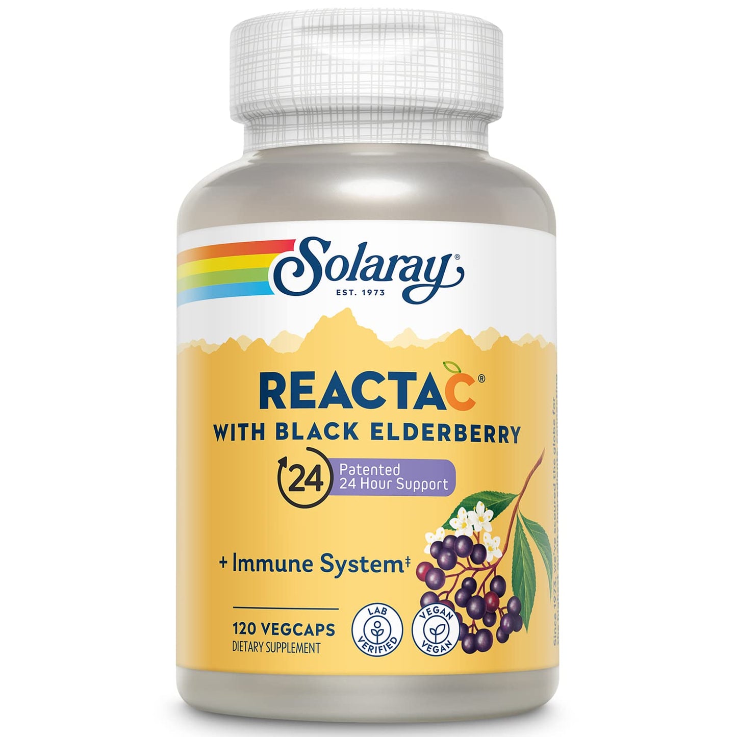 SOLARAY Reacta-C + Elderberry 500 mg Capsules, 120 Capsules