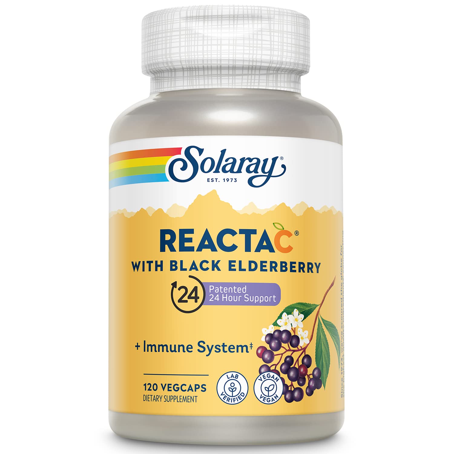 SOLARAY Reacta-C + Elderberry 500 mg Capsules, 120 Capsules